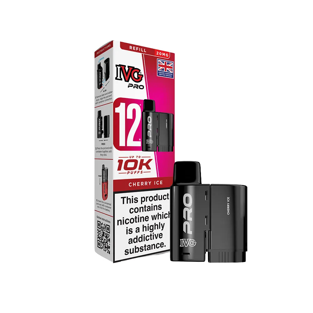 IVG Pro pod cherry ice with packaging on a white background