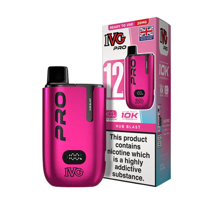 Pink IVG Pro "Hub Blast" vaping device with packaging on a white background