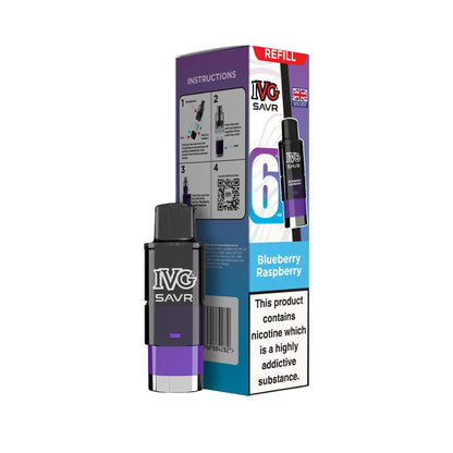 Blueberry Raspberry IVG SAVR refills and packaging on a white background