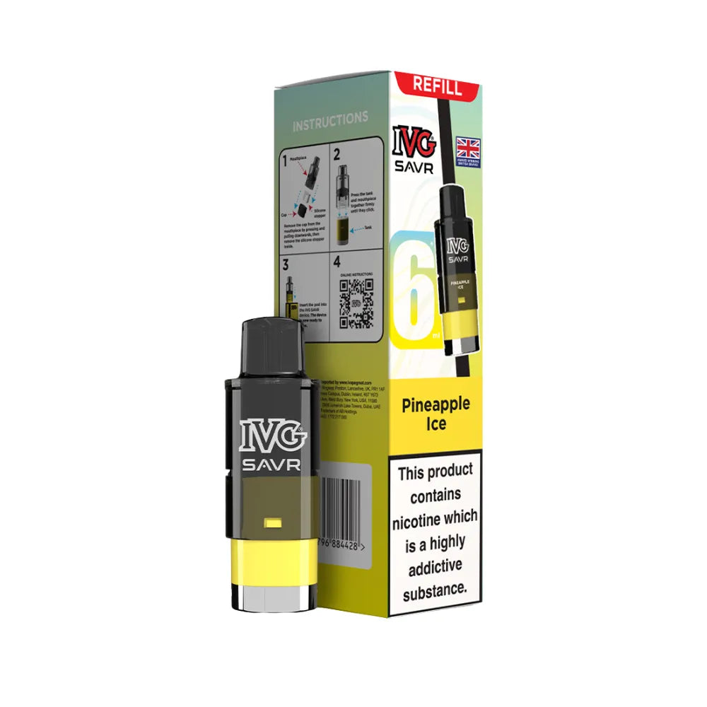 Pineapple Ice IVG SAVR refills and packaging on a white background
