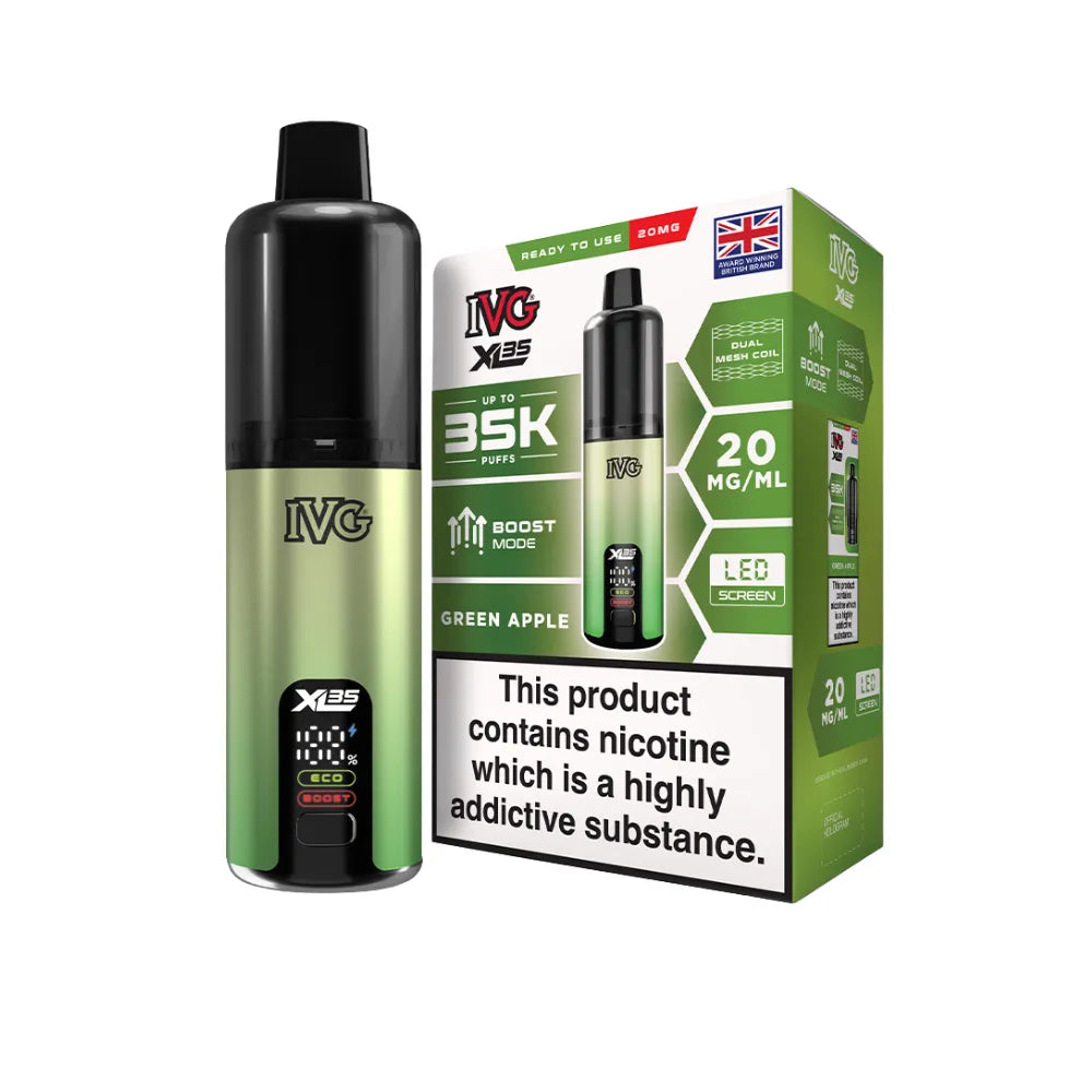 IVG vaping device and packaging on a white background