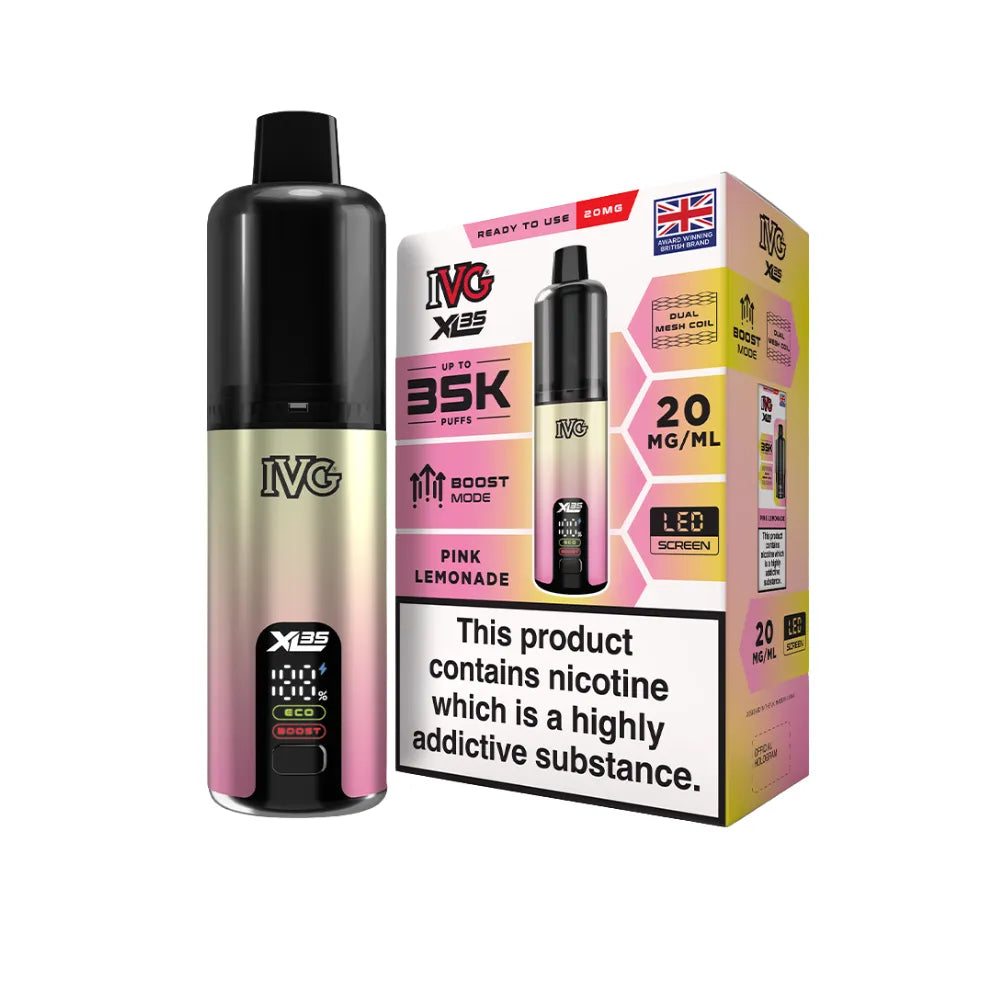 IVG vaping device and packaging on a white background