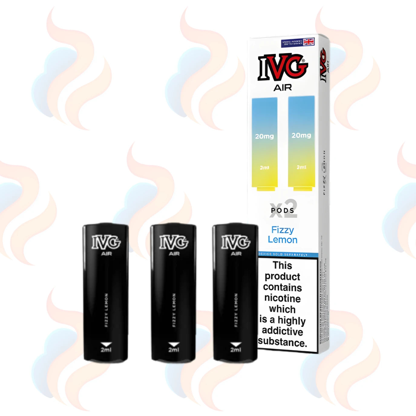 Three IVG Air refills on a white background with UK Vape Supply Logo