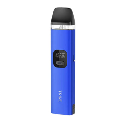Blue vape device with black top on a white background