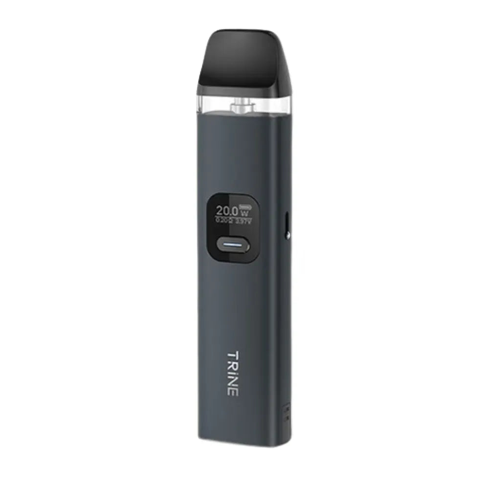 Black vape device with digital display on a white background