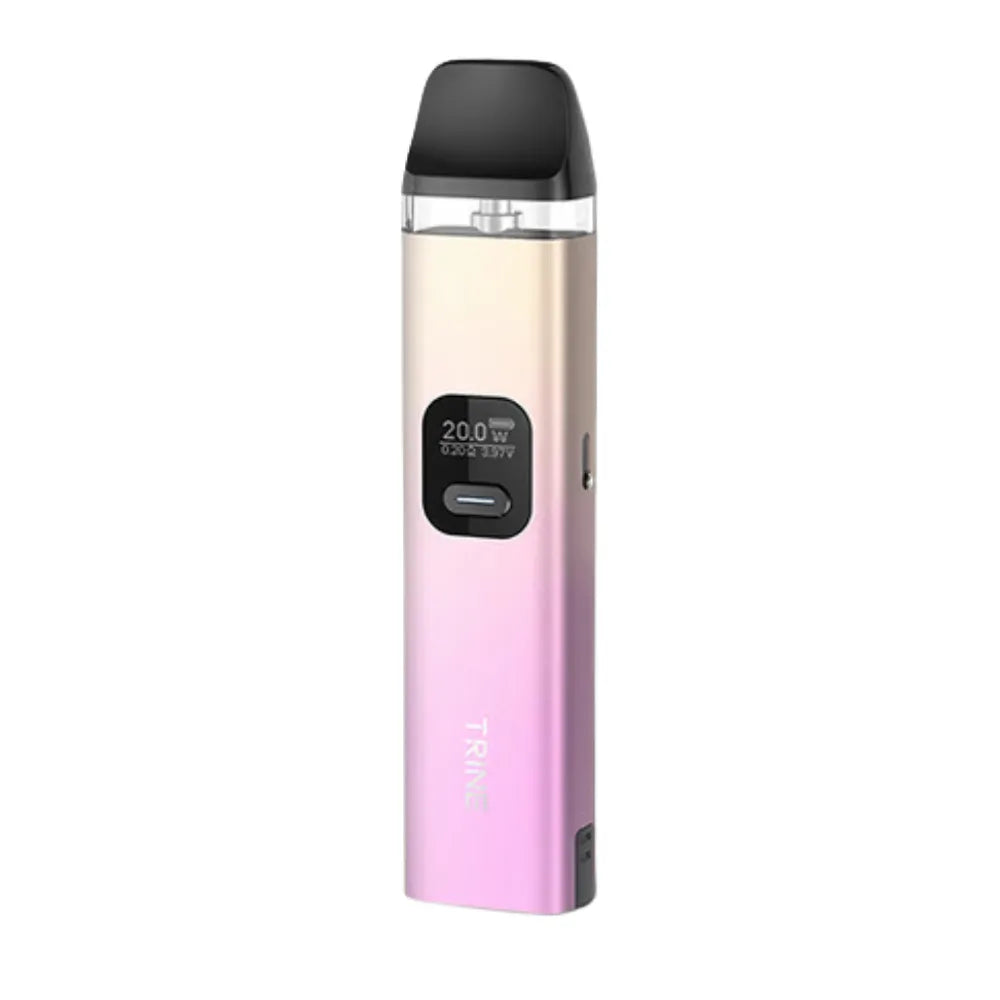 Pink vape device with digital display on a white background