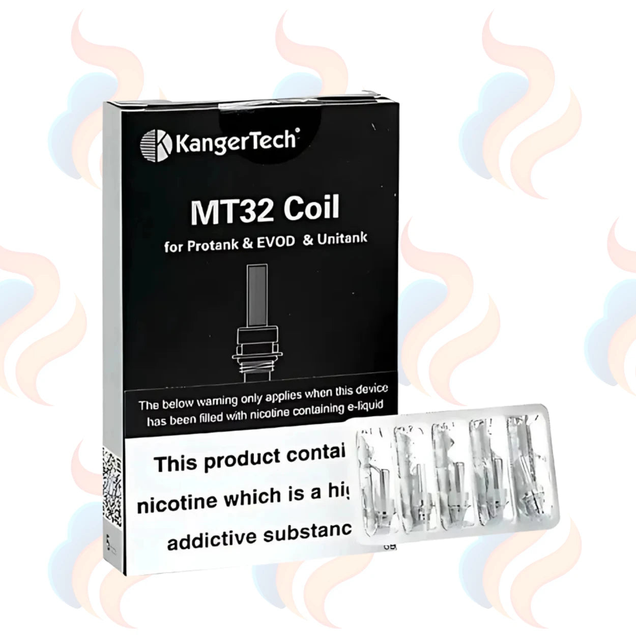 KangerTech MT32 Coil packaging with coils on a white background