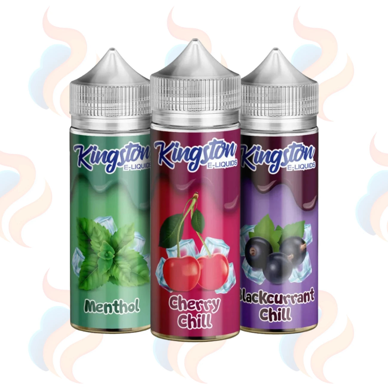 Three Kingston Chill E-liquids on a white background with UK Vape Supply Logo