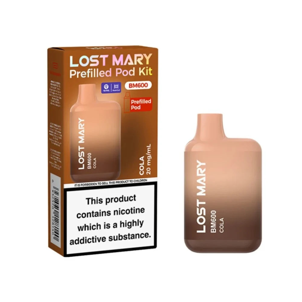 Lost Mary BM600 vape device in "Cola" flavour with colourful packaging on a white background.