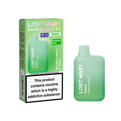 Lost Mary BM600 vape device in "Double Apple" flavour with colourful packaging on a white background.