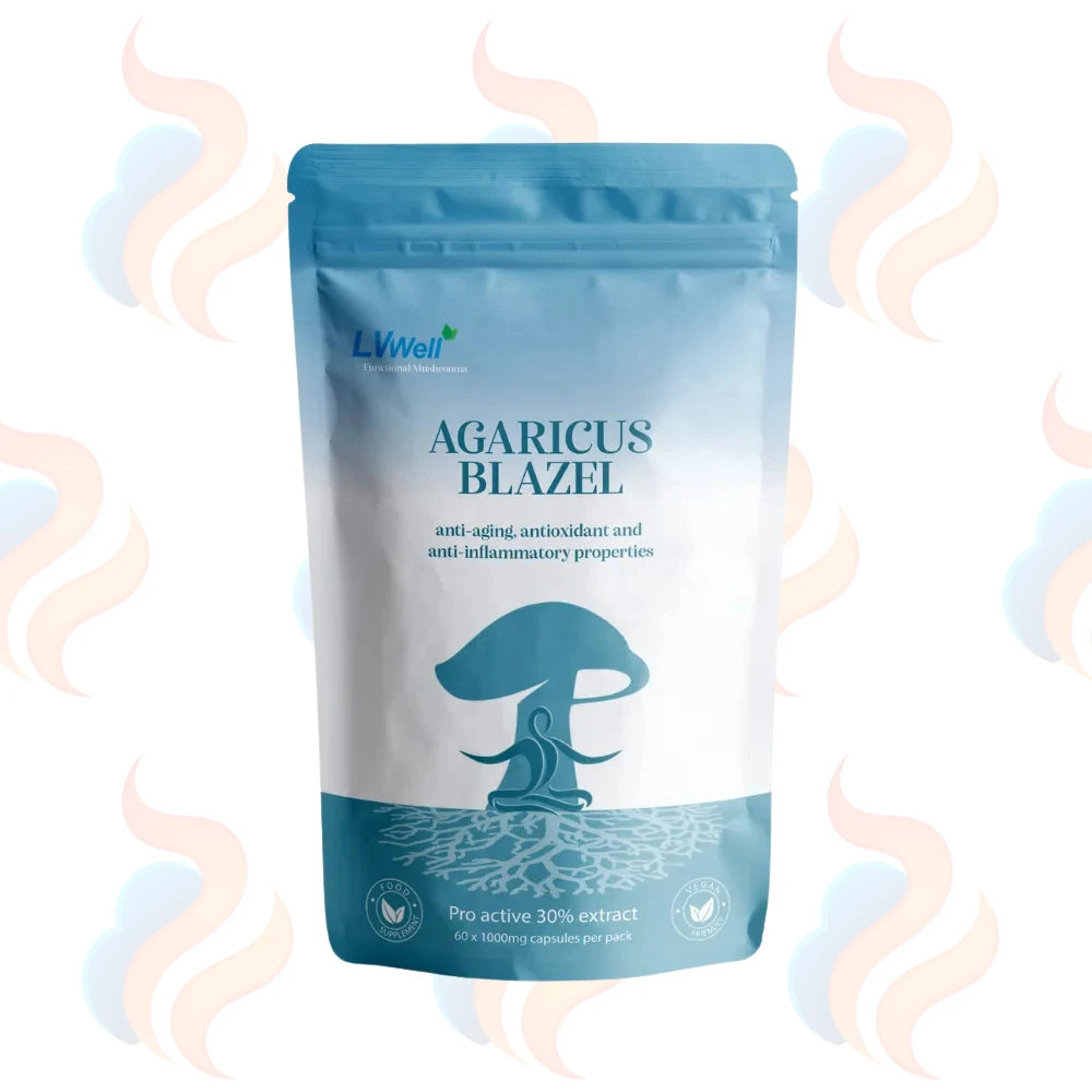 Package of Agaricus Blazel with LVWell branding on a white background