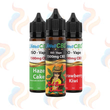 Three LVWell CBD ISO-Vape E-liquids on a white background with UK Vape Supply Logo