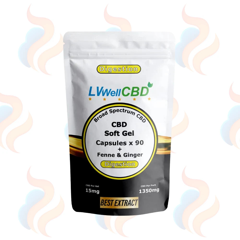 LVWell CBD Soft gel capsules in "digestion" range in packaging
