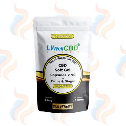 LVWell CBD Soft gel capsules in "digestion" range in packaging