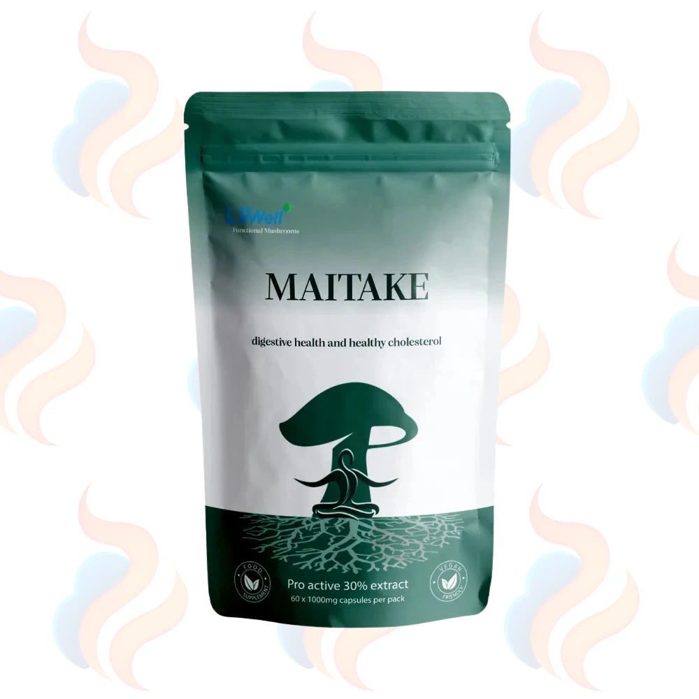 LVWell Maitake mushroom Capsules packaging on a white background