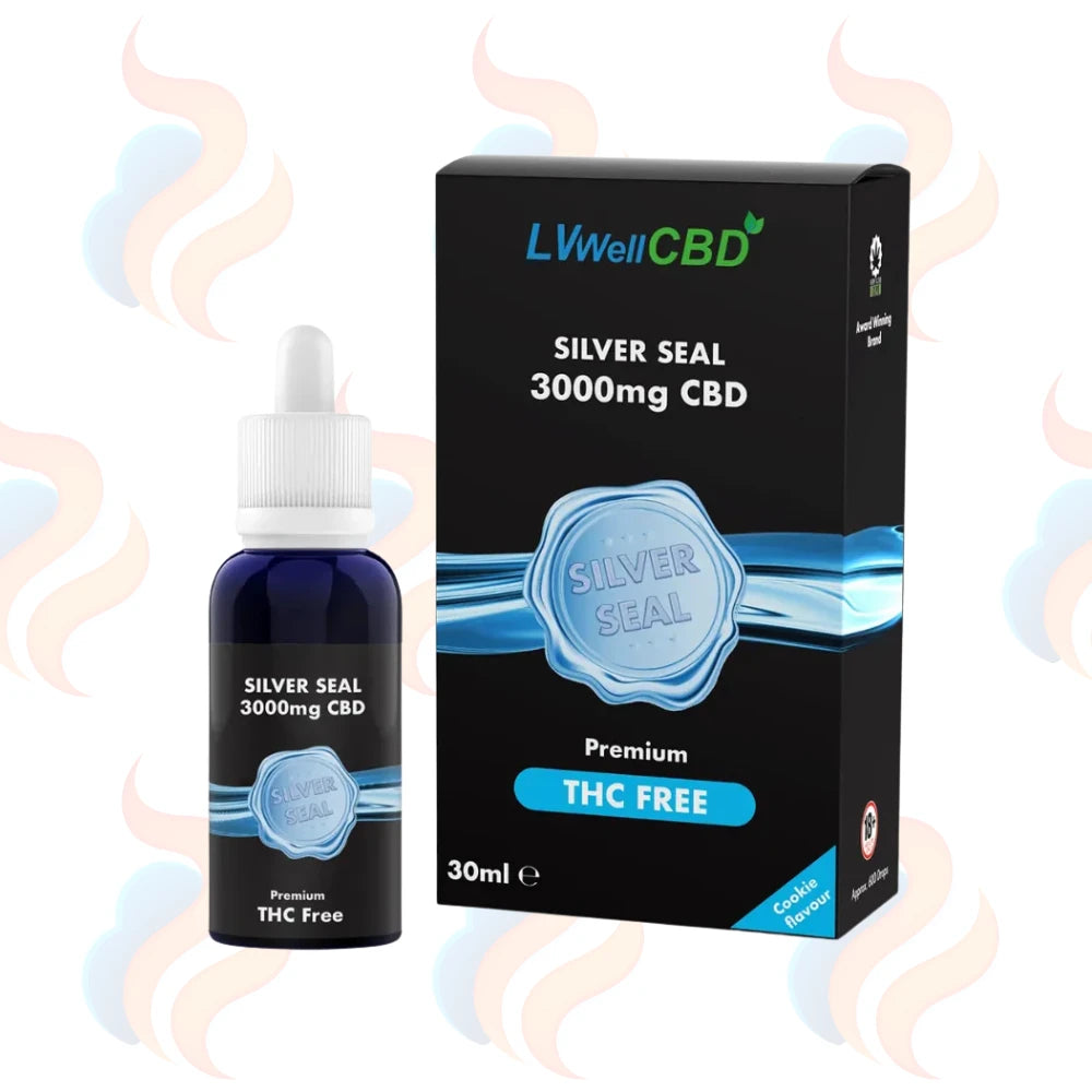 LVWell CBD Silver seal 3000g premium THC Free CBD oral drops with packaging on a white background