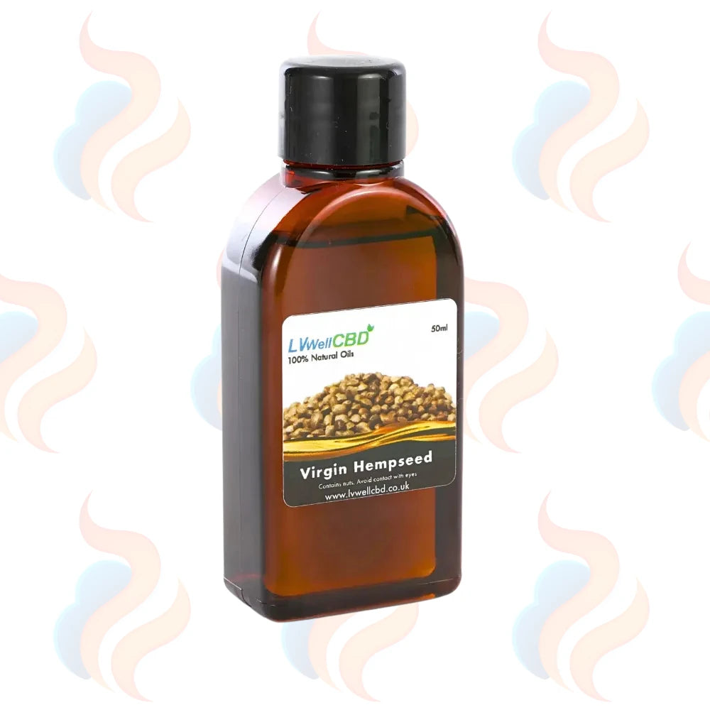 Bottle of Virgin Hempseed oil with a visible brand label on a white background