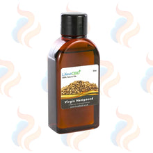 Bottle of Virgin Hempseed oil with a visible brand label on a white background