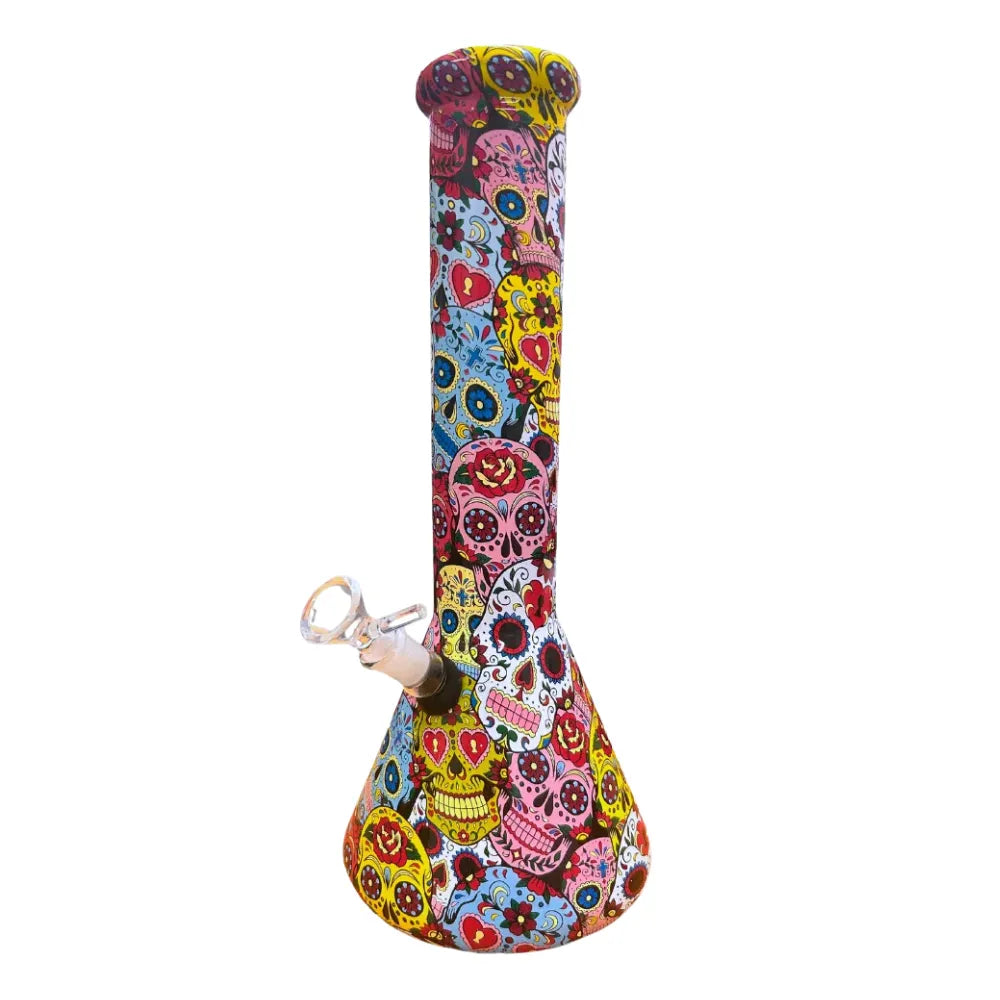 Large Colourful skull-themed waterpipe on a white background