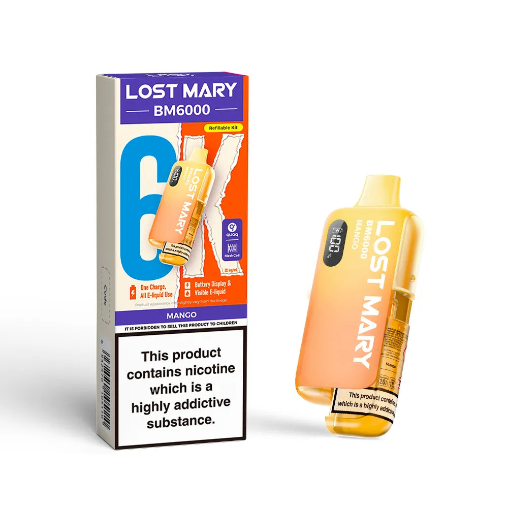 Lost Mary BM6000 vape device and packaging on a white background