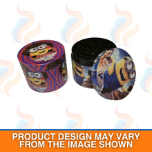 Metal Herb Grinders with colourful grinders inside on a white background