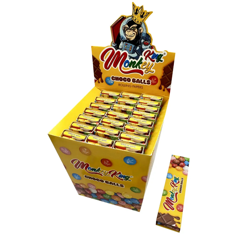 Monkey King scented rolling papers and tips - yellow display with choco balls flavouring