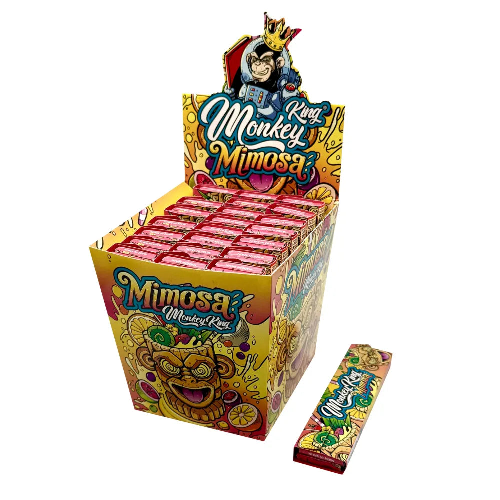 Monkey King scented rolling papers and tips - multi coloured display with mimosa flavouring
