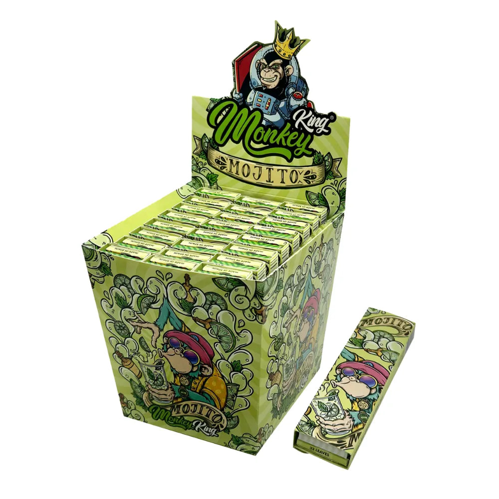 Monkey King scented rolling papers and tips - green display with mojito flavouring