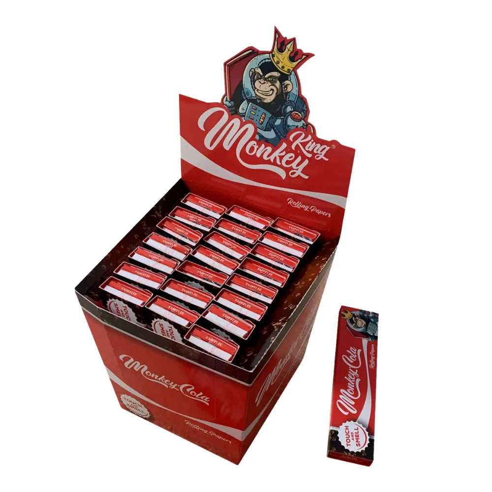 Monkey King scented rolling papers and tips - red display with monkey cola flavouring