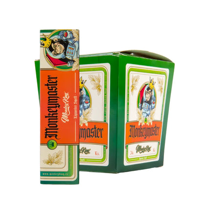 Monkey King scented rolling papers and tips - green and orange display with monkey master flavouring