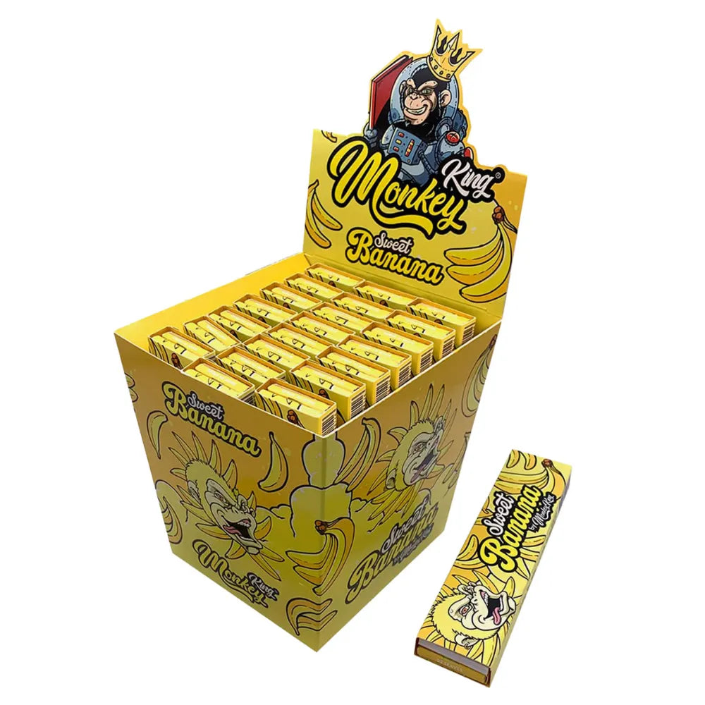 Monkey King scented rolling papers and tips - yellow display with sweet banana flavouring