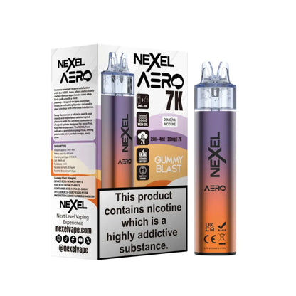Nexel Aero Gummy Blast vaping device and packaging on a white background