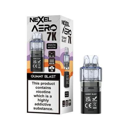 Nexel Aero 7K gummy blast pod and packaging on a white background
