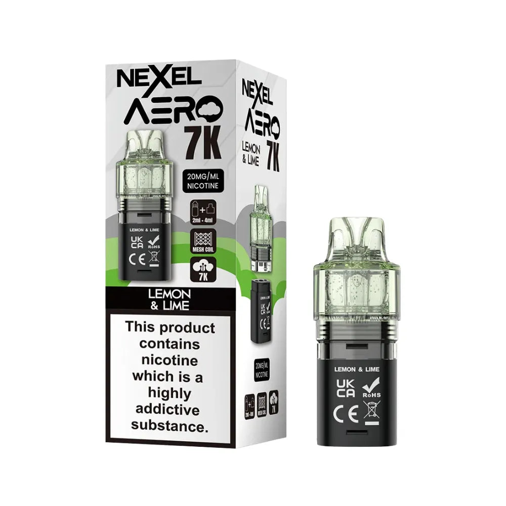 Nexel Aero 7K lemon lime pod and packaging on a white background