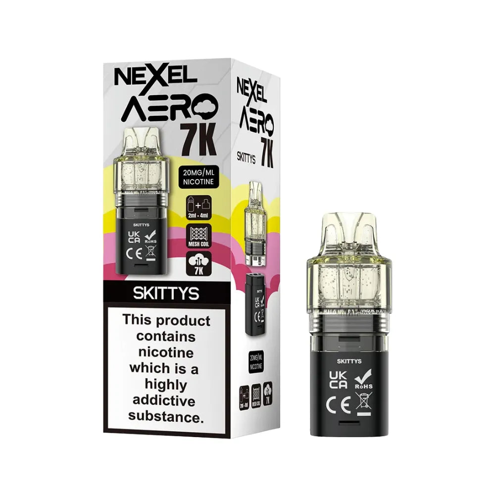 Nexel Aero 7K skittys pod and packaging on a white background