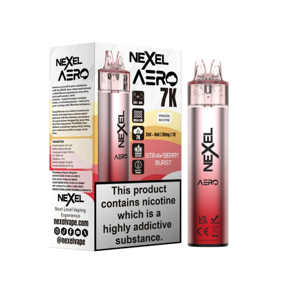 Nexel Aero Strawberry Burst vaping device and packaging on a white background