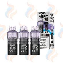 Three Nexel Aero 7k refills on a white background with UK Vape Supply Logo