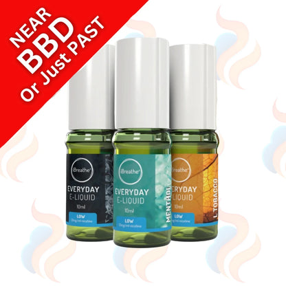 Three Past Best before iBreathe E-liquids on a white background with UK Vape Supply Logo