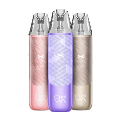 oxva nexlim go Three vape devices in pink, purple, and beige on a white background