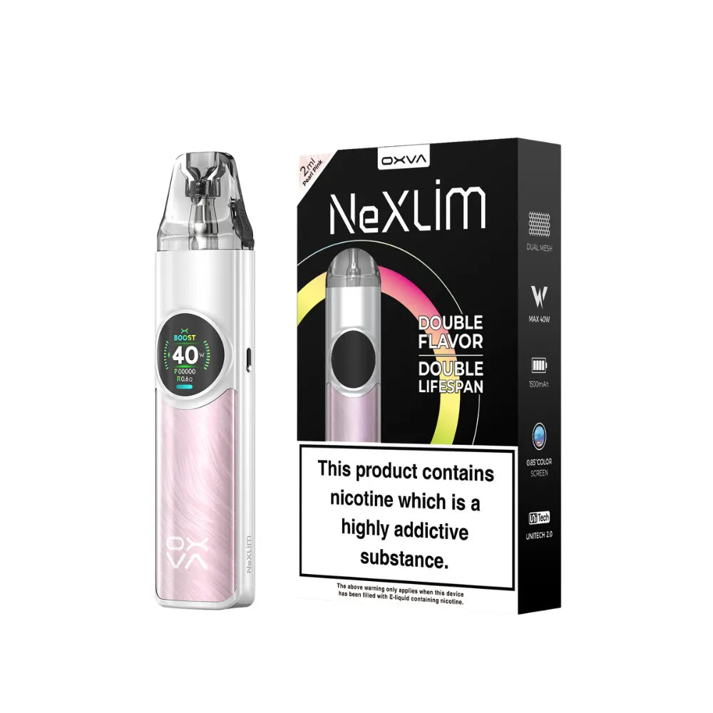pearl Pink vape device with 'NexLim' packaging on a white background