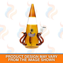 Novelty glass with an octopus-face design next to a colourful gift box on a white background
