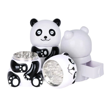 Panda-themed grinder set on a white background