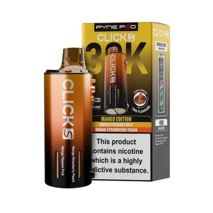 Pyne Pod Click S Pod in Mango Edition beside packaging on a white background.