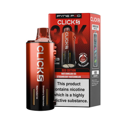 Pyne Pod Click S Pod in Red Edition beside packaging on a white background.