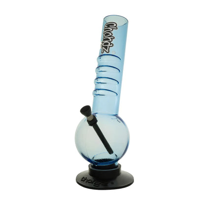 A light blue glass water pipe with a black mouthpiece and a black base, featuring the 'Chongz' brand name printed on the neck and base.