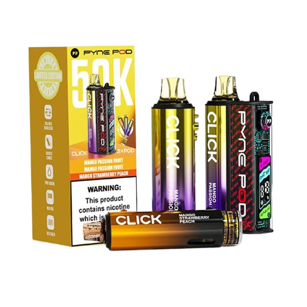 Pyne Pod vaping devices with packaging on a white background