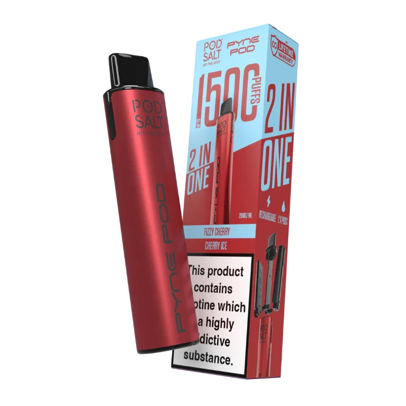 Pyne Pod Pod Salt Red Cherry Edition vape device with packaging on a white background