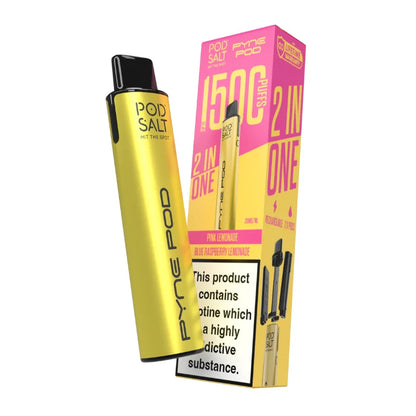 Pyne Pod Pod Salt Yellow Lemonade Edition vape device with pink packaging on a white background