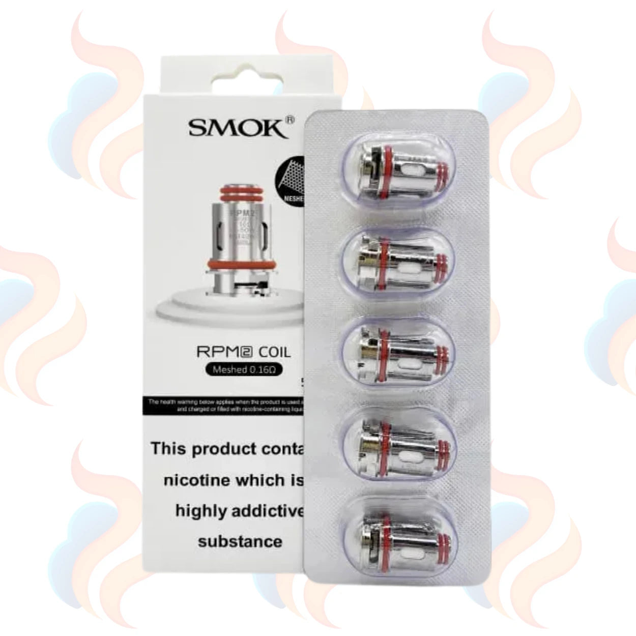Smok RPM 2 coil packaging with five coils inside a blister pack on a white background.