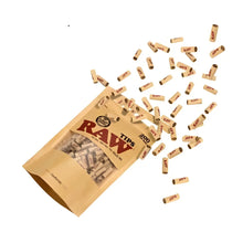 Bag of 200 RAW cigarette tips with tips spilling out on a white background